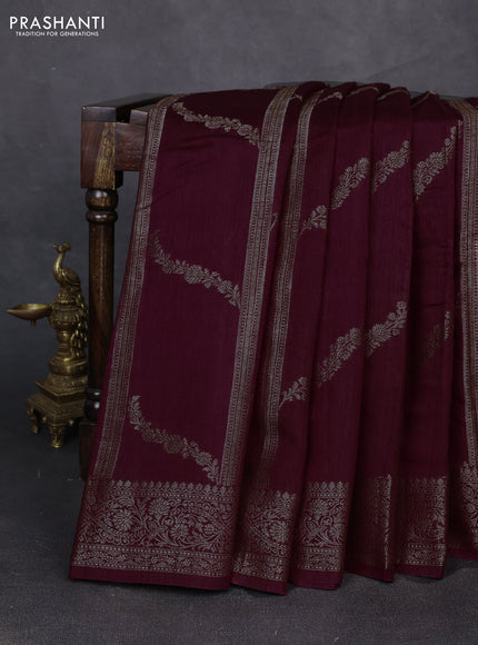 Banarasi semi matka silk saree wine shade with allover thread & zari weaves and woven border