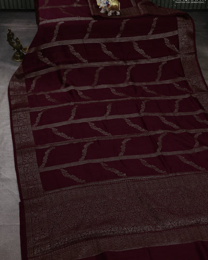 Banarasi semi matka silk saree wine shade with allover thread & zari weaves and woven border