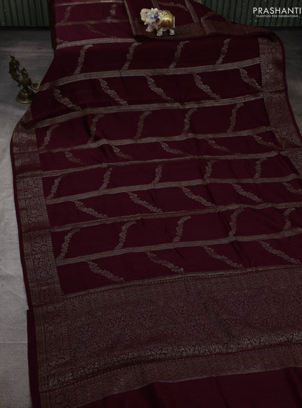 Banarasi semi matka silk saree wine shade with allover thread & zari weaves and woven border