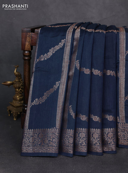 Banarasi semi matka silk saree peacock blue with allover thread & zari weaves and woven border