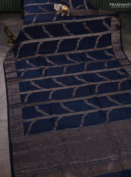 Banarasi semi matka silk saree peacock blue with allover thread & zari weaves and woven border