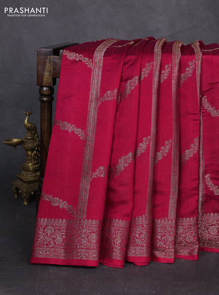 Banarasi semi matka silk saree dark pink with allover thread & zari weaves and woven border