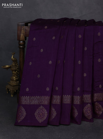 Banarasi semi matka silk saree violet with allover thread & zari woven buttas and woven border