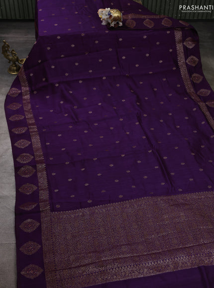 Banarasi semi matka silk saree violet with allover thread & zari woven buttas and woven border