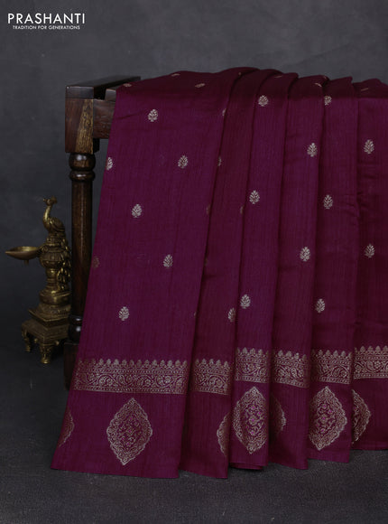 Banarasi semi matka silk saree wine shade with allover thread & zari woven buttas and woven border