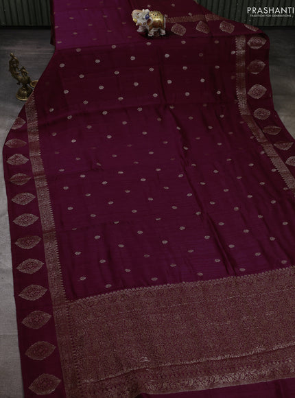 Banarasi semi matka silk saree wine shade with allover thread & zari woven buttas and woven border