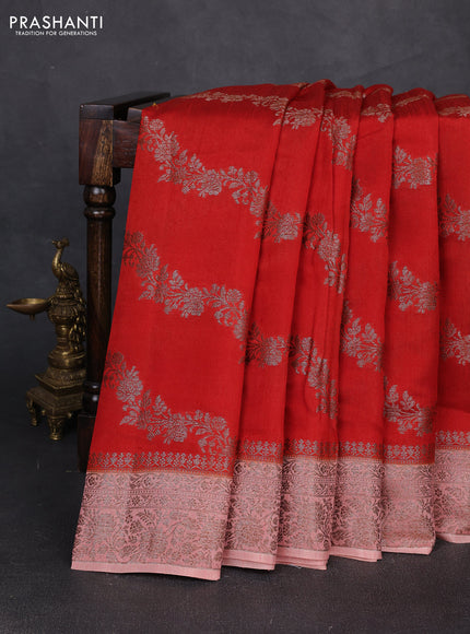 Banarasi semi matka silk saree rustic orange and mild peach with allover thread & zari weaves and woven border