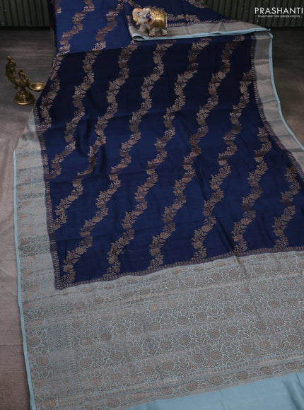Banarasi semi matka silk saree peacock blue and pastel blue with allover thread & zari weaves and woven border
