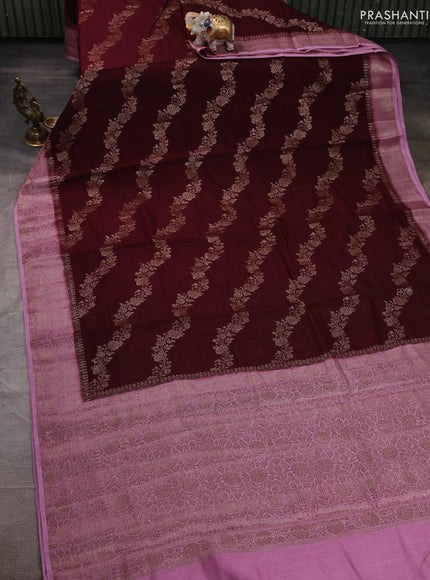 Banarasi semi matka silk saree deep maroon and mauve pink with allover thread & zari weaves and woven border