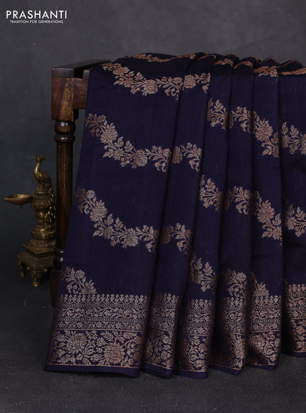 Banarasi semi matka silk saree navy blue with allover thread & zari weaves and woven border