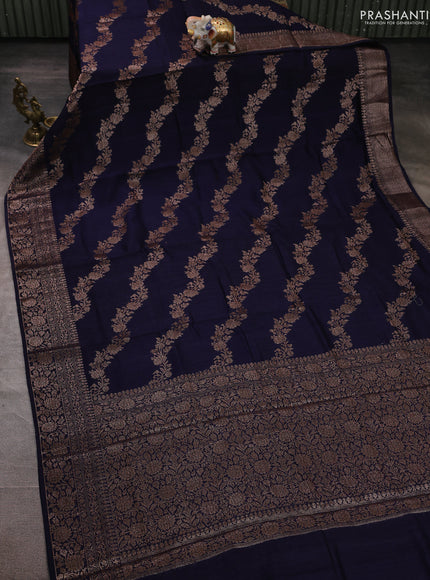 Banarasi semi matka silk saree navy blue with allover thread & zari weaves and woven border