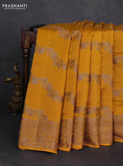 Banarasi semi matka silk saree mustard yellow with allover thread & zari weaves and woven border