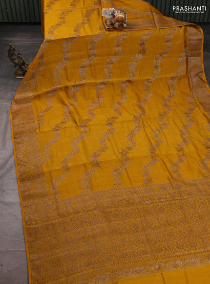 Banarasi semi matka silk saree mustard yellow with allover thread & zari weaves and woven border