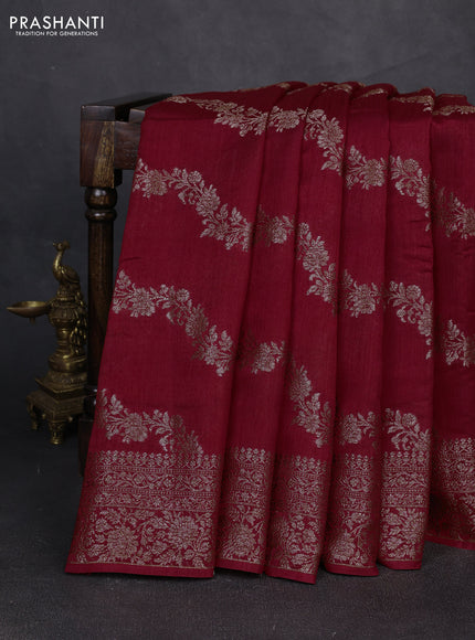 Banarasi semi matka silk saree kumkum red with allover thread & zari weaves and woven border