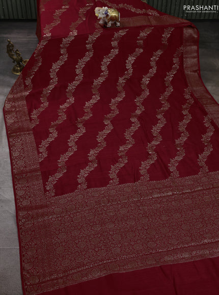 Banarasi semi matka silk saree kumkum red with allover thread & zari weaves and woven border