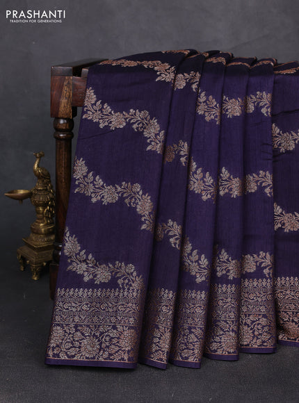 Banarasi semi matka silk saree navy blue with allover thread & zari weaves and woven border