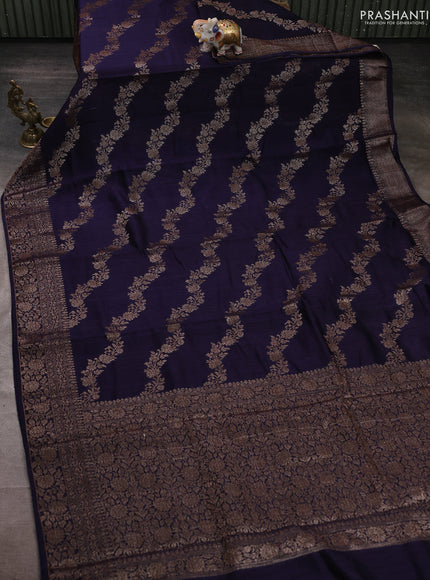 Banarasi semi matka silk saree navy blue with allover thread & zari weaves and woven border