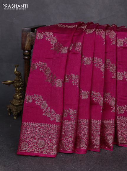 Banarasi semi matka silk saree pink with allover thread & zari weaves and woven border