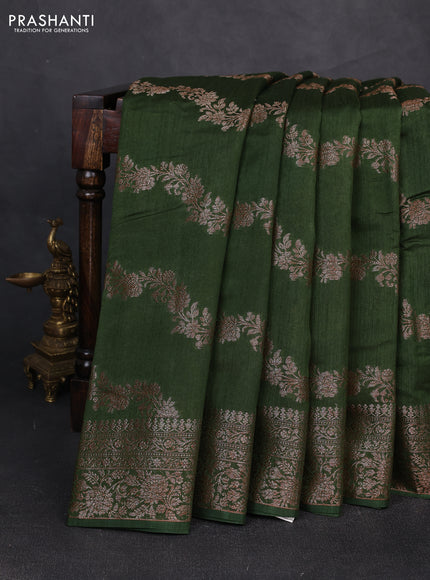 Banarasi semi matka silk saree sap green with allover thread & zari weaves and woven border