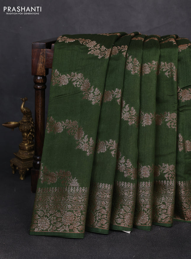 Banarasi semi matka silk saree sap green with allover thread & zari weaves and woven border