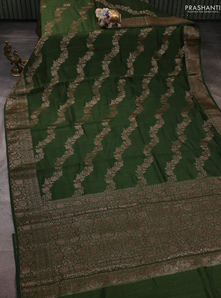 Banarasi semi matka silk saree sap green with allover thread & zari weaves and woven border