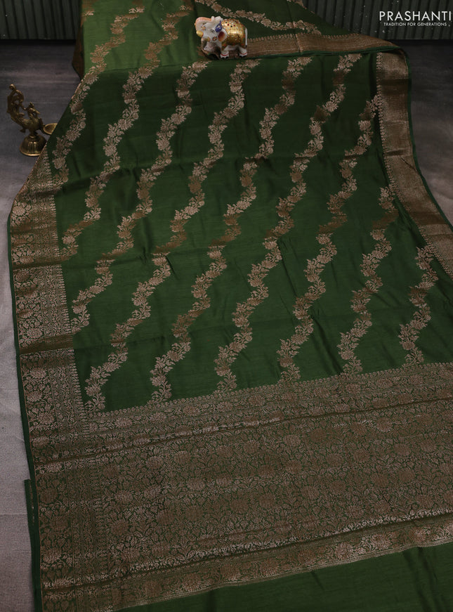 Banarasi semi matka silk saree sap green with allover thread & zari weaves and woven border