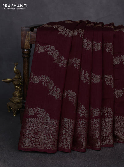 Banarasi semi matka silk saree deep maroon with allover thread & zari weaves and woven border