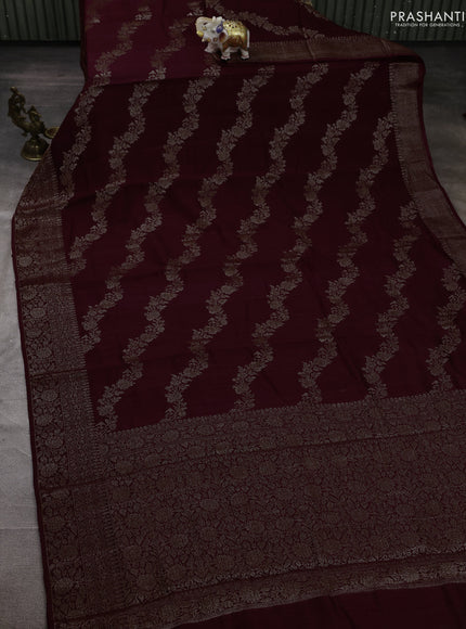 Banarasi semi matka silk saree deep maroon with allover thread & zari weaves and woven border