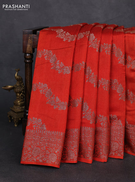 Banarasi semi matka silk saree orange with allover thread & zari weaves and woven border
