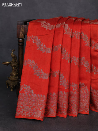 Banarasi semi matka silk saree orange with allover thread & zari weaves and woven border