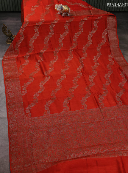 Banarasi semi matka silk saree orange with allover thread & zari weaves and woven border
