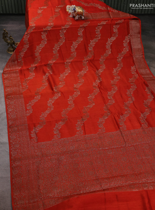 Banarasi semi matka silk saree orange with allover thread & zari weaves and woven border