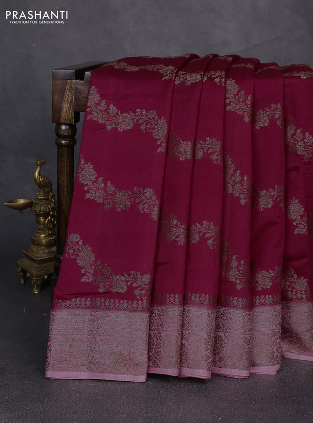 Banarasi semi matka silk saree dark pink and light pink with allover thread & zari weaves and woven border