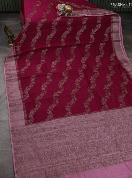 Banarasi semi matka silk saree dark pink and light pink with allover thread & zari weaves and woven border