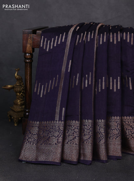 Banarasi semi matka silk saree navy blue with allover thread & zari weaves and woven border