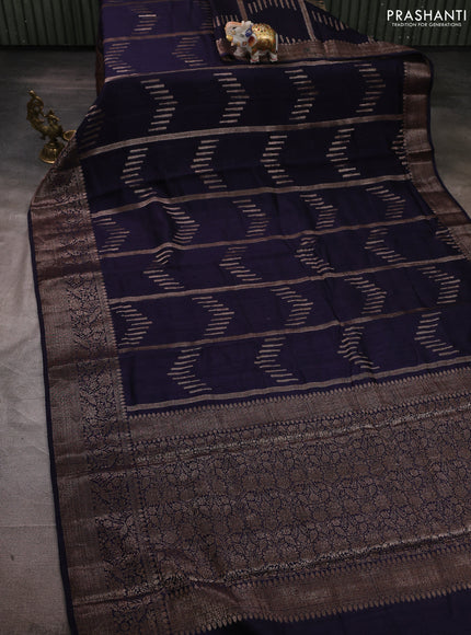Banarasi semi matka silk saree navy blue with allover thread & zari weaves and woven border