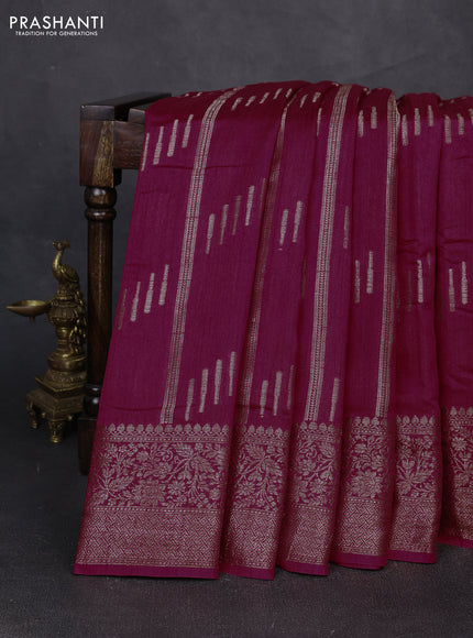 Banarasi semi matka silk saree dark pink with allover thread & zari weaves and woven border