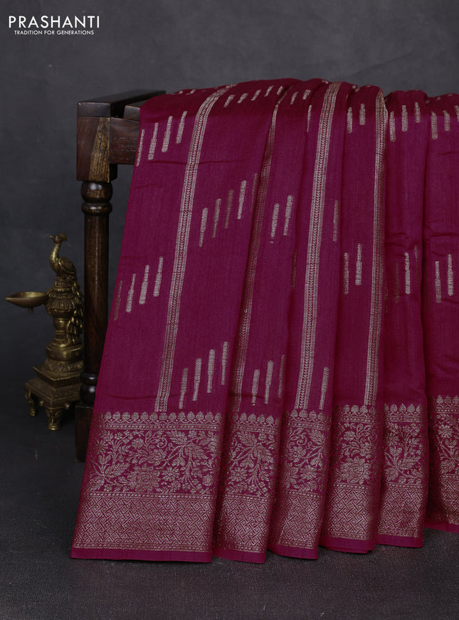 Banarasi semi matka silk saree dark pink with allover thread & zari weaves and woven border