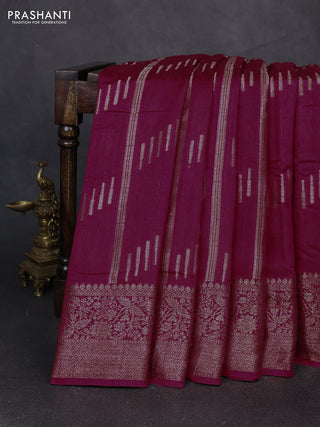 Banarasi semi matka silk saree dark pink with allover thread & zari weaves and woven border