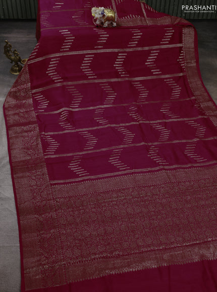 Banarasi semi matka silk saree dark pink with allover thread & zari weaves and woven border