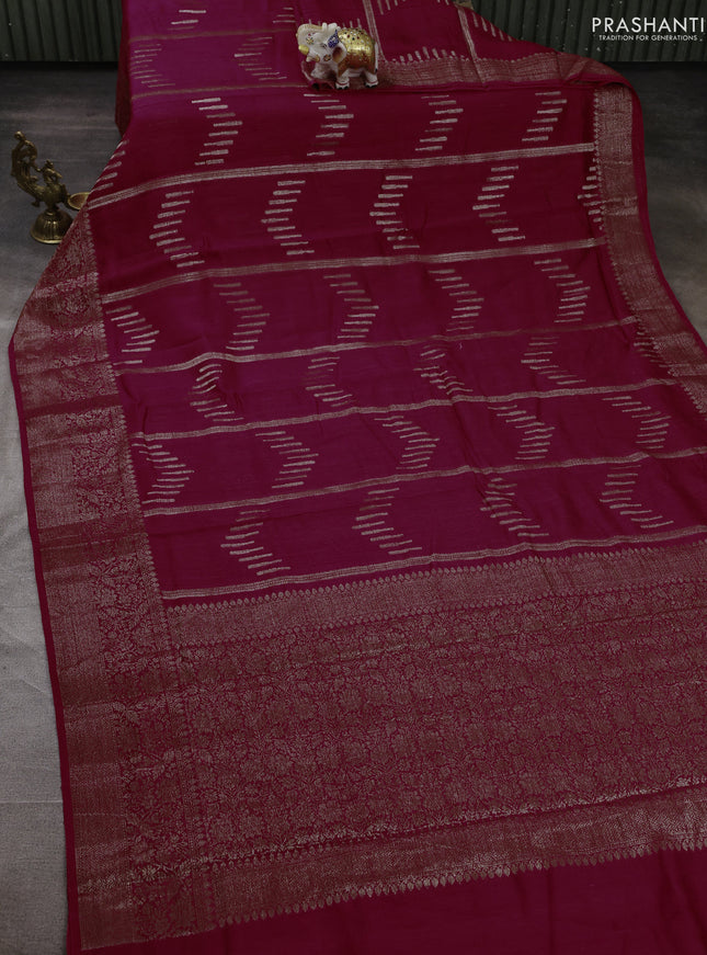 Banarasi semi matka silk saree dark pink with allover thread & zari weaves and woven border