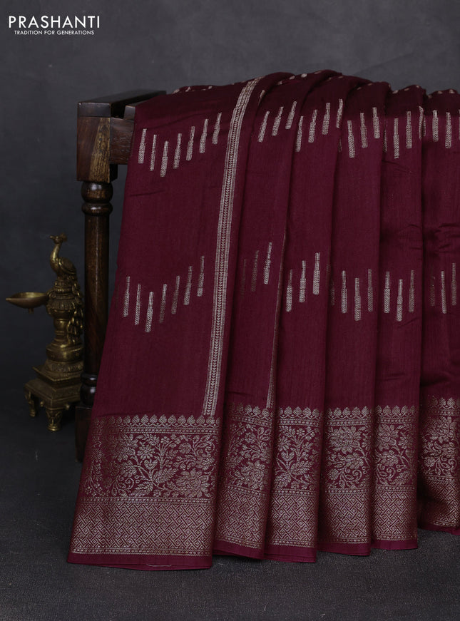 Banarasi semi matka silk saree wine shade with allover thread & zari weaves and woven border