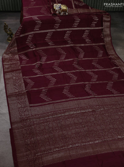 Banarasi semi matka silk saree wine shade with allover thread & zari weaves and woven border