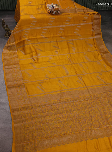 Banarasi semi matka silk saree mustard yellow with allover thread & zari weaves and woven border