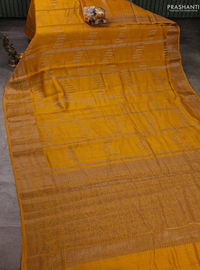 Banarasi semi matka silk saree mustard yellow with allover thread & zari weaves and woven border