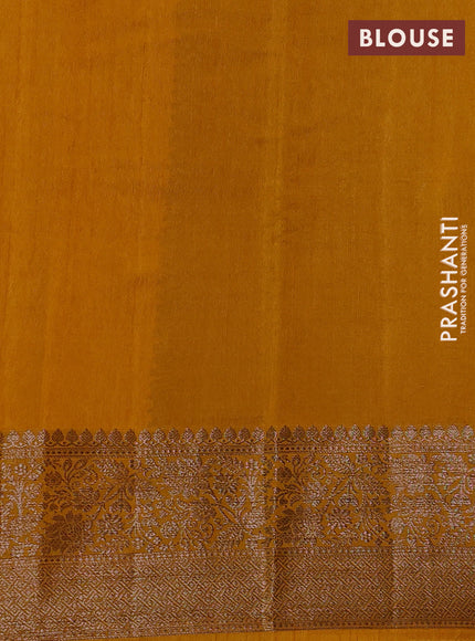 Banarasi semi matka silk saree mustard yellow with allover thread & zari weaves and woven border