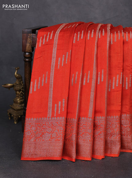 Banarasi semi matka silk saree orange with allover thread & zari weaves and woven border