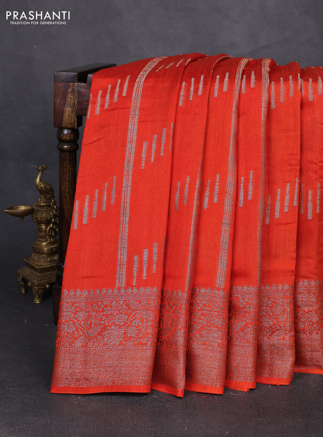 Banarasi semi matka silk saree orange with allover thread & zari weaves and woven border