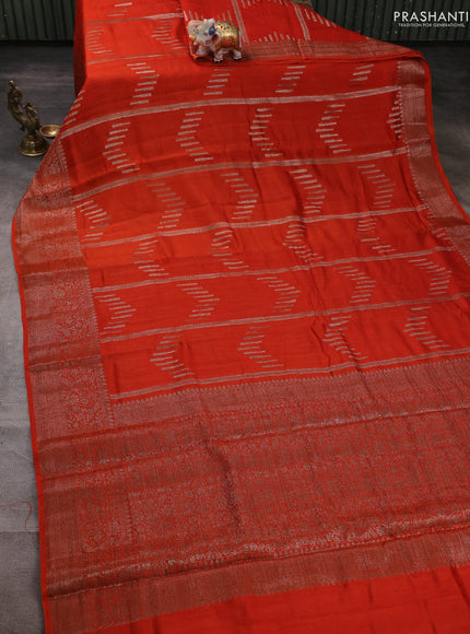 Banarasi semi matka silk saree orange with allover thread & zari weaves and woven border