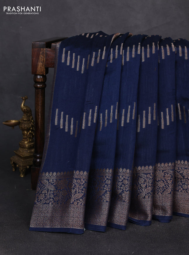 Banarasi semi matka silk saree peacock blue with allover thread & zari weaves and woven border